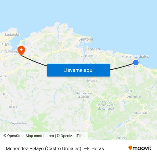 Menendez Pelayo (Castro Urdiales) to Heras map