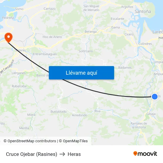 Cruce Ojebar (Rasines) to Heras map