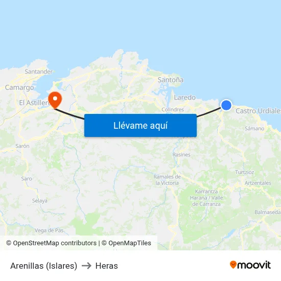 Arenillas (Islares) to Heras map
