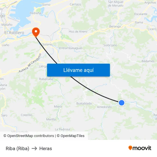 Riba (Riba) to Heras map
