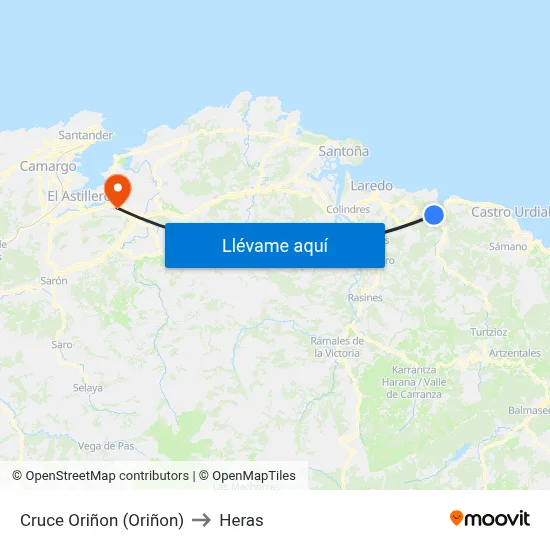 Cruce Oriñon (Oriñon) to Heras map