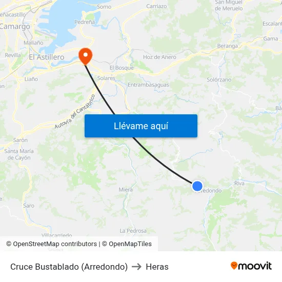 Cruce Bustablado (Arredondo) to Heras map