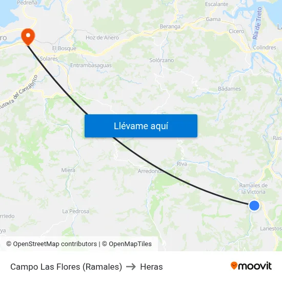 Campo Las Flores (Ramales) to Heras map
