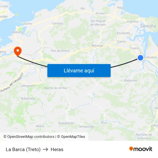 La Barca (Treto) to Heras map