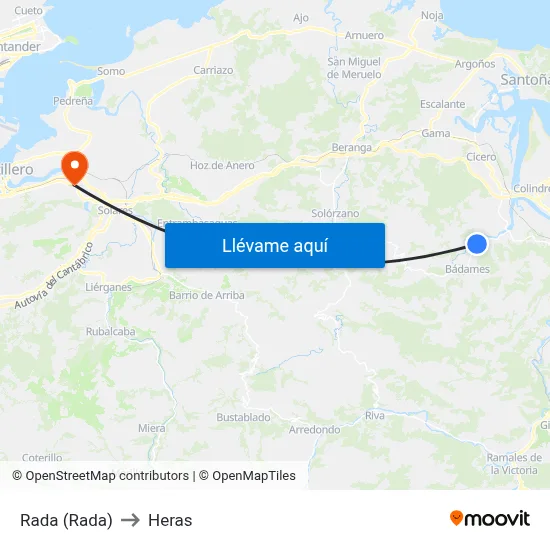 Rada (Rada) to Heras map