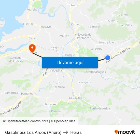 Gasolinera Los Arcos (Anero) to Heras map