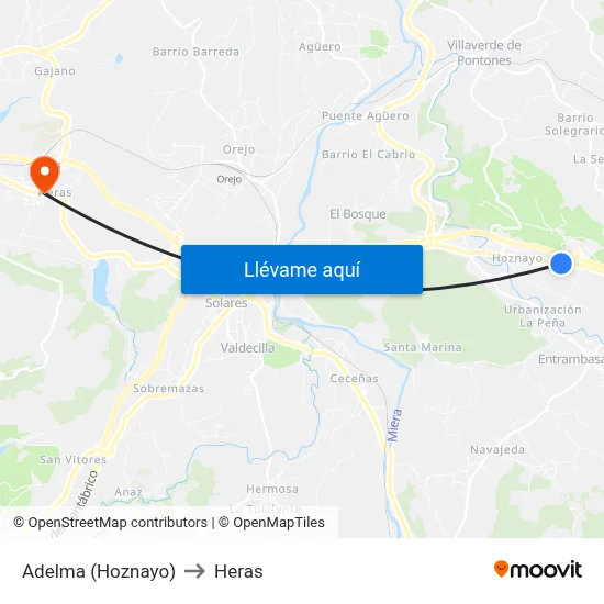 Adelma (Hoznayo) to Heras map