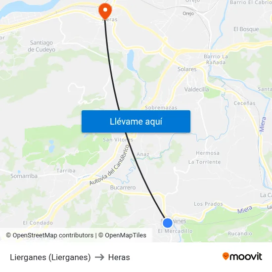 Lierganes (Lierganes) to Heras map