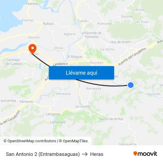 San Antonio 2 (Entrambasaguas) to Heras map