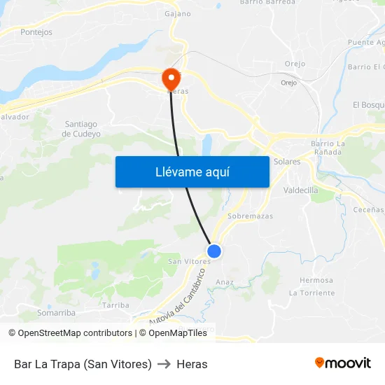 Bar La Trapa (San Vitores) to Heras map