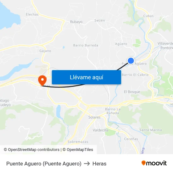 Puente Aguero (Puente Aguero) to Heras map