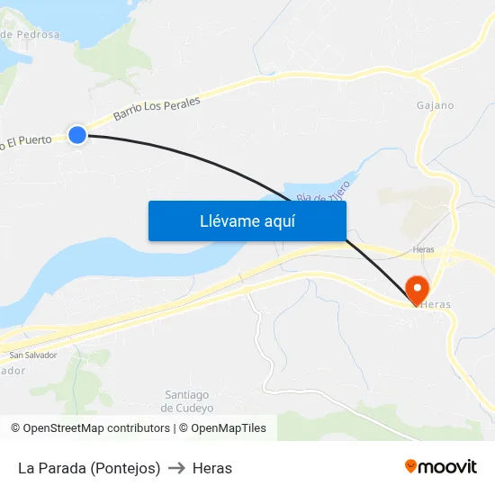 La Parada (Pontejos) to Heras map