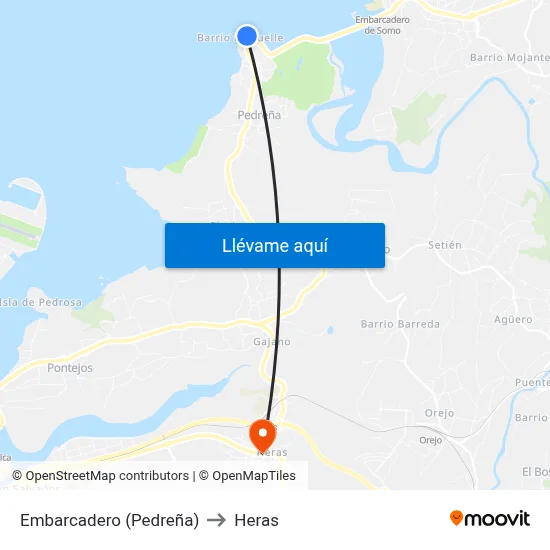 Embarcadero (Pedreña) to Heras map