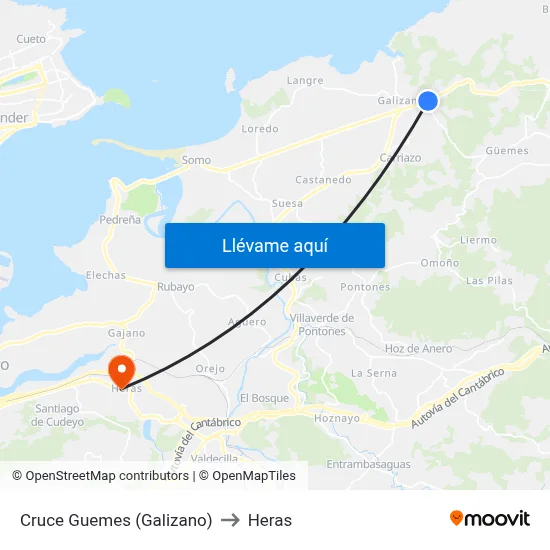 Cruce Guemes (Galizano) to Heras map