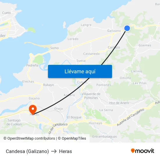 Candesa (Galizano) to Heras map