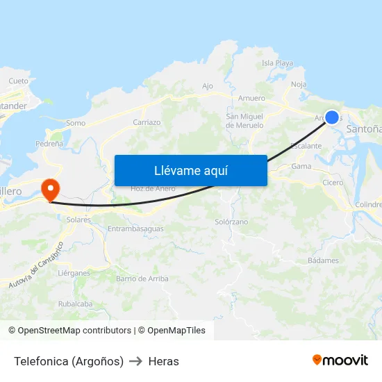 Telefonica (Argoños) to Heras map
