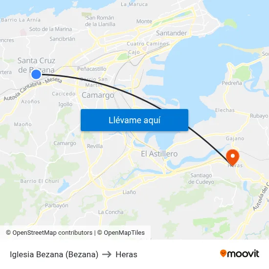Iglesia Bezana (Bezana) to Heras map