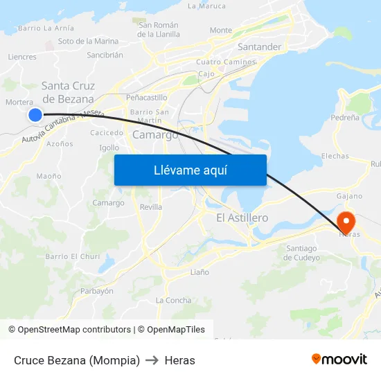 Cruce Bezana (Mompia) to Heras map