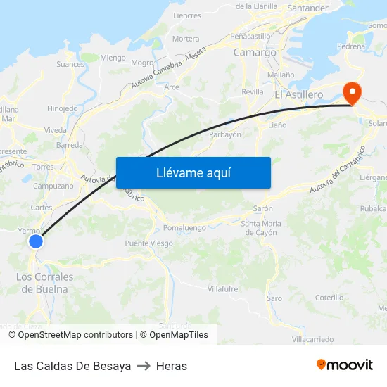 Las Caldas De Besaya to Heras map