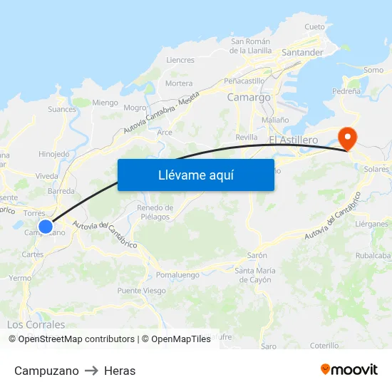 Campuzano to Heras map