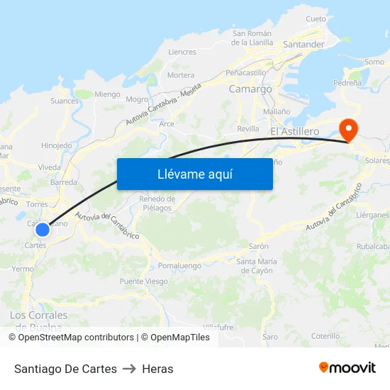 Santiago De Cartes to Heras map