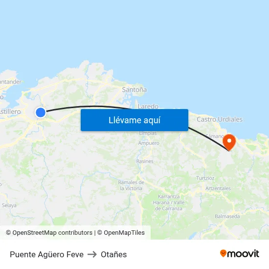 Puente Agüero Feve to Otañes map
