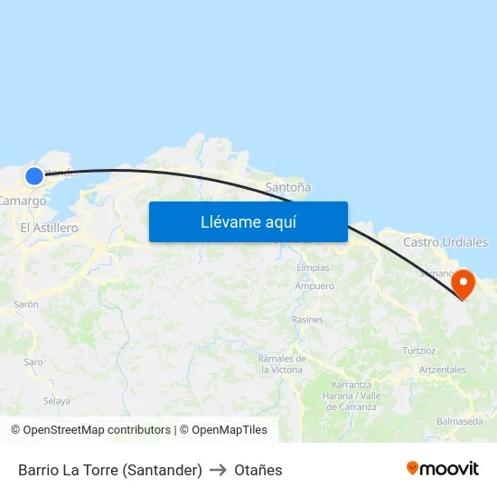 Barrio La Torre (Santander) to Otañes map