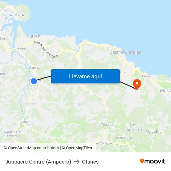 Ampuero Centro (Ampuero) to Otañes map