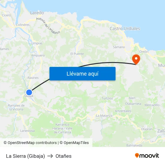 La Sierra (Gibaja) to Otañes map