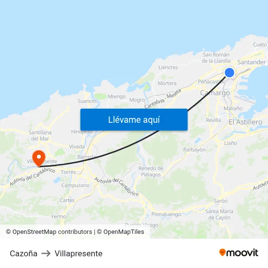 Cazoña to Villapresente map