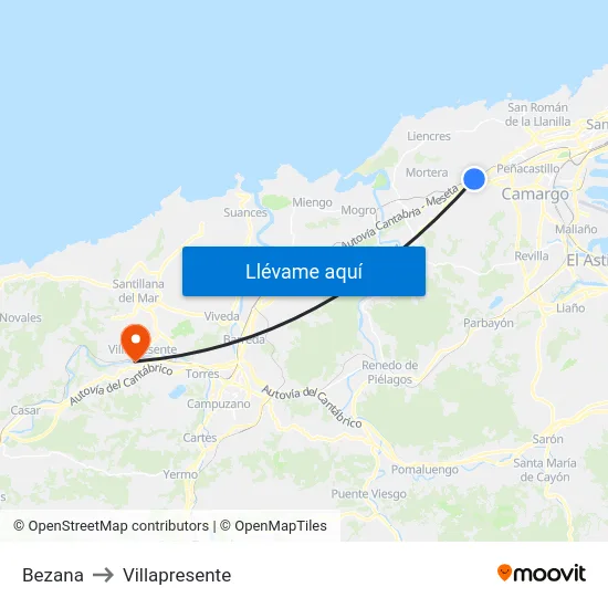Bezana to Villapresente map