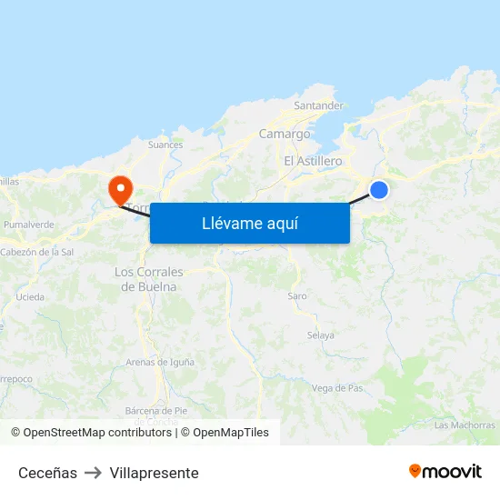 Ceceñas to Villapresente map