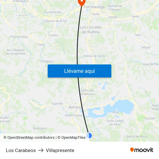 Los Carabeos to Villapresente map