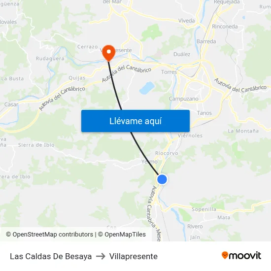 Las Caldas De Besaya to Villapresente map