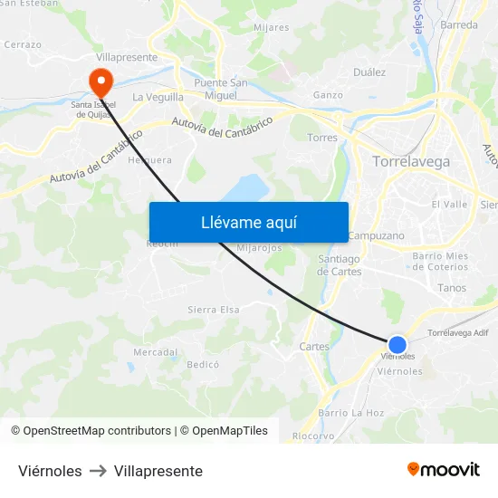 Viérnoles to Villapresente map