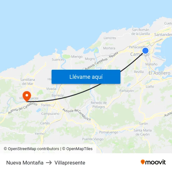 Nueva Montaña to Villapresente map