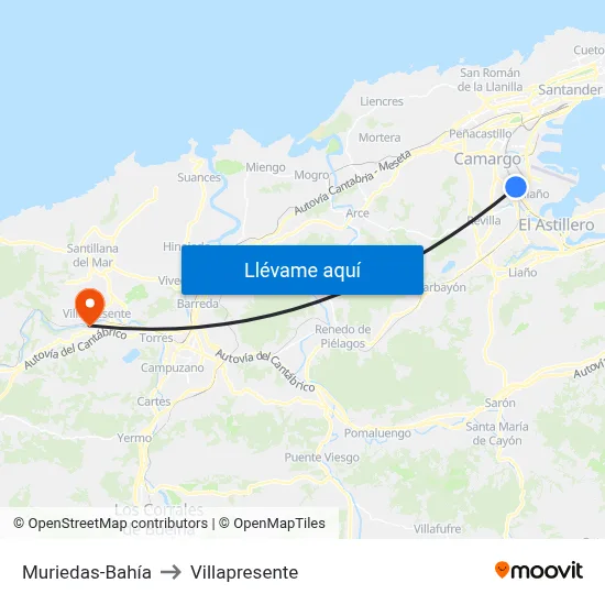 Muriedas-Bahía to Villapresente map
