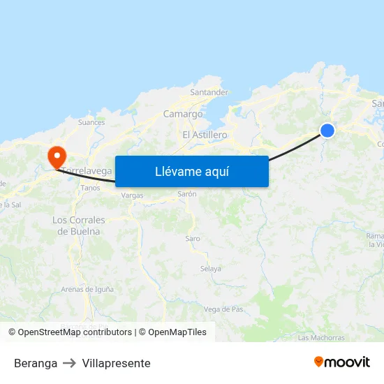Beranga to Villapresente map