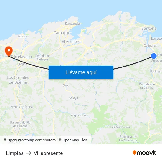 Limpias to Villapresente map