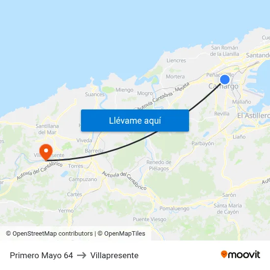 Primero Mayo 64 to Villapresente map