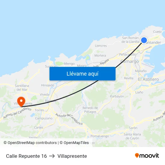 Calle Repuente 16 to Villapresente map