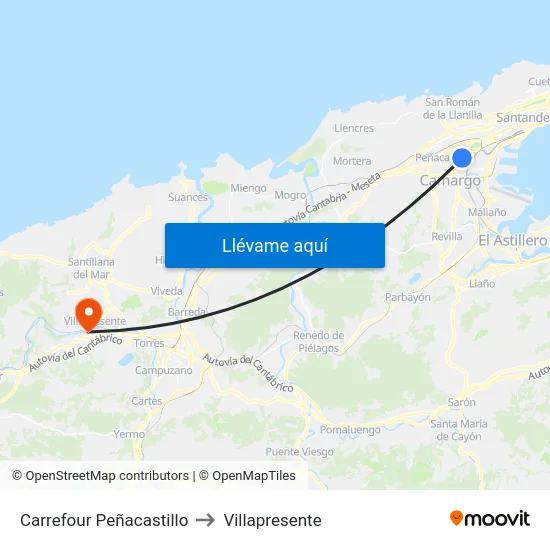 Carrefour Peñacastillo to Villapresente map