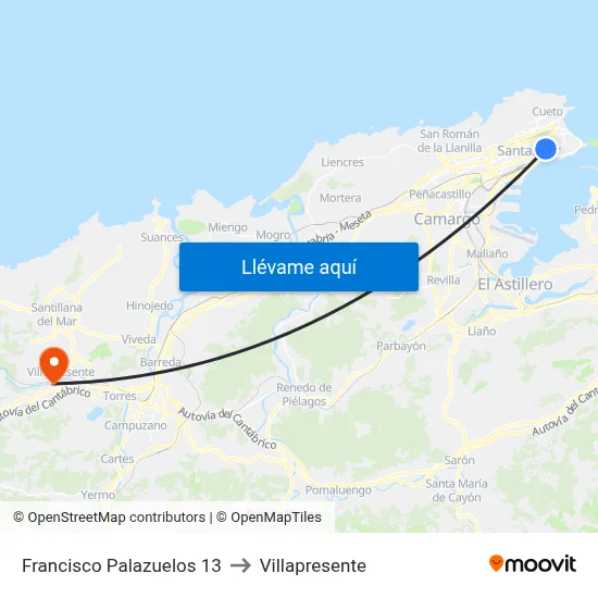 Francisco Palazuelos 13 to Villapresente map