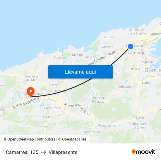 Camarreal 135 to Villapresente map