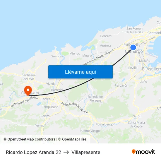 Ricardo Lopez Aranda 22 to Villapresente map