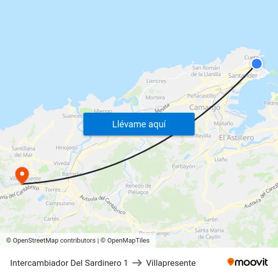 Intercambiador Del Sardinero 1 to Villapresente map