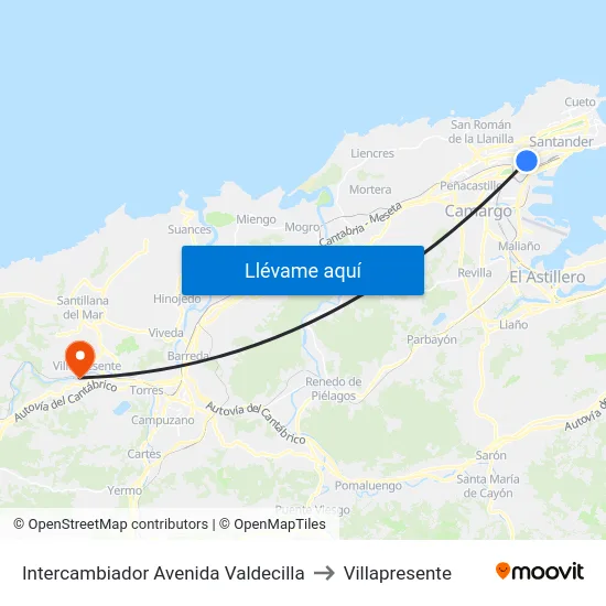 Intercambiador Avenida Valdecilla to Villapresente map