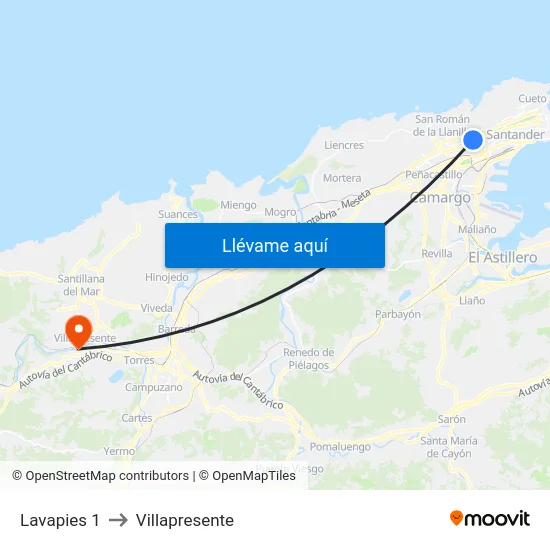 Lavapies 1 to Villapresente map