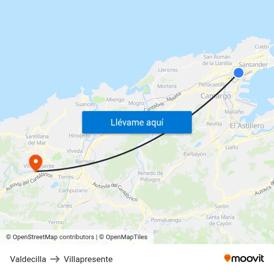Valdecilla to Villapresente map