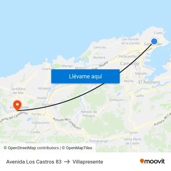 Avenida Los Castros 83 to Villapresente map